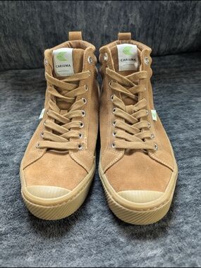 Cariuma Women's Tan Suede High-Top Sneakers with Cream Rubber Sole